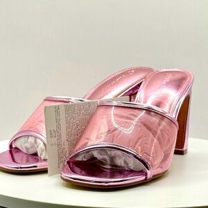 NIB The Drop Women’s Pattie High Block-Heeled Mule Sandal Pink Metallic – Size 6